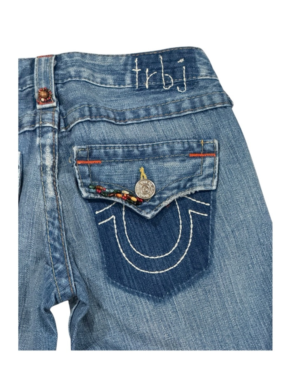 HTF: Y2K new True Religion ❉ Joey Vintage Beaded Cropped Jeans ❉ Saddle Back 25 - Picture 13 of 16
